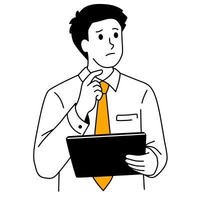 製品の保証について考える男性