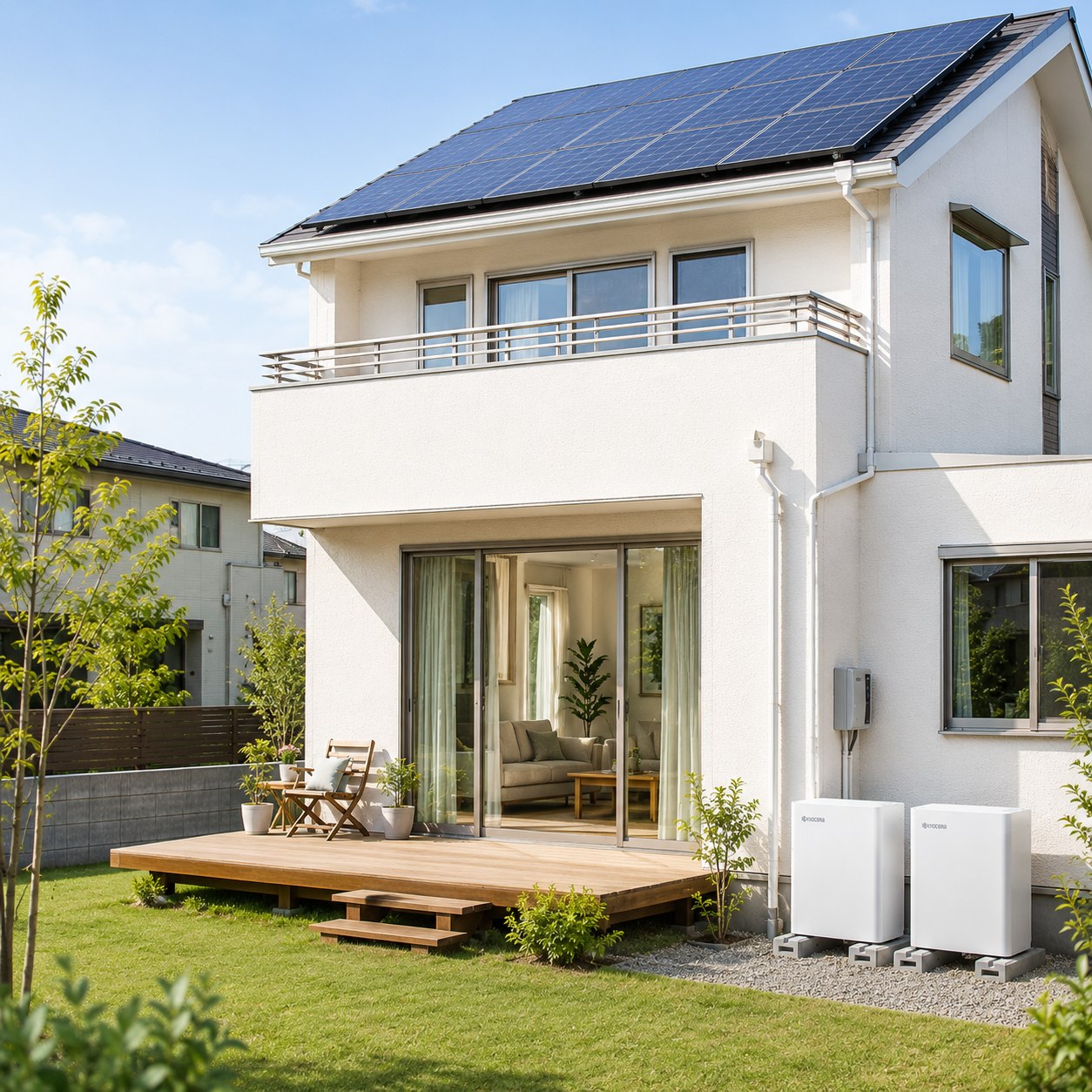 太陽光発電と蓄電池（家庭用蓄電システム）を設置した住宅